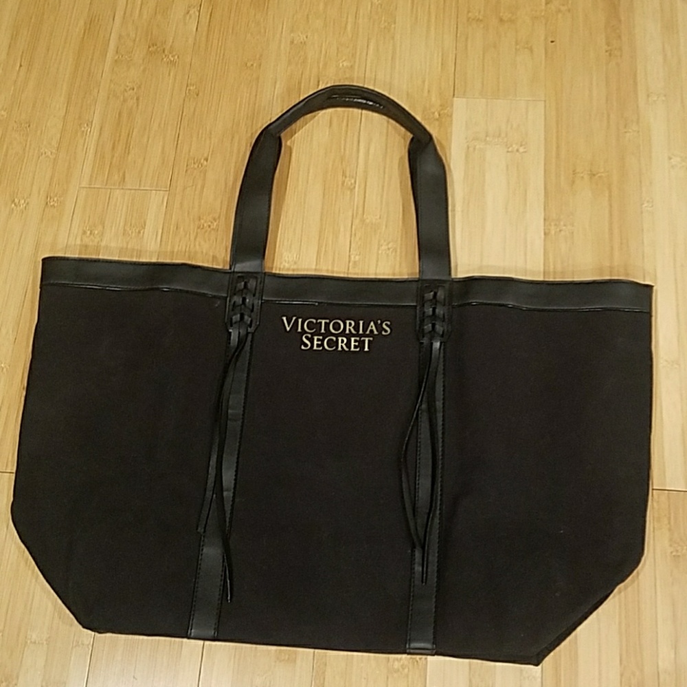 Victoria's Secret Black Canvas and Fringe Tote